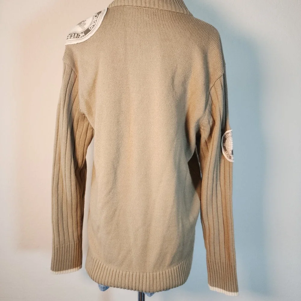 Vintage Live Mechanics Full Zip Knit Cardigan Sweater Menswear Striped Accents M